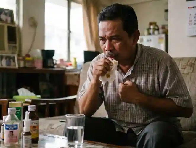 Lelaki terganggu oleh batuk