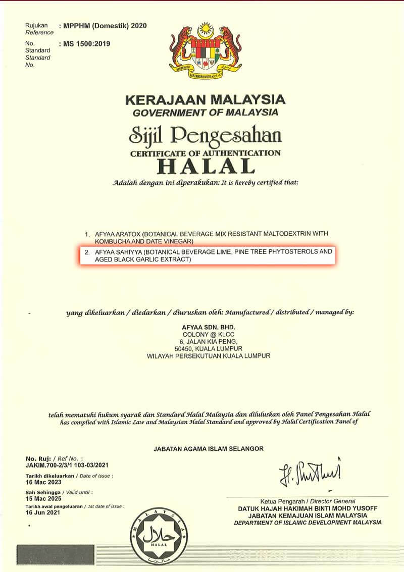 Sijil Halal JAKIM AFYAA Sahiyya+